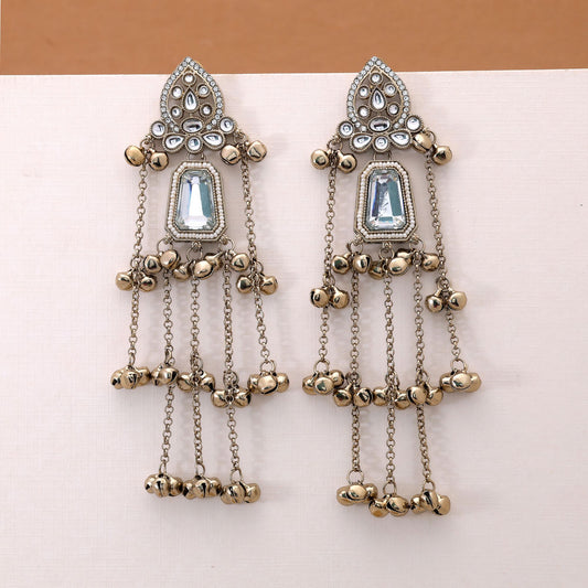 White Color Long Kashmiri Earrings with Premium Artistic Traditional Style