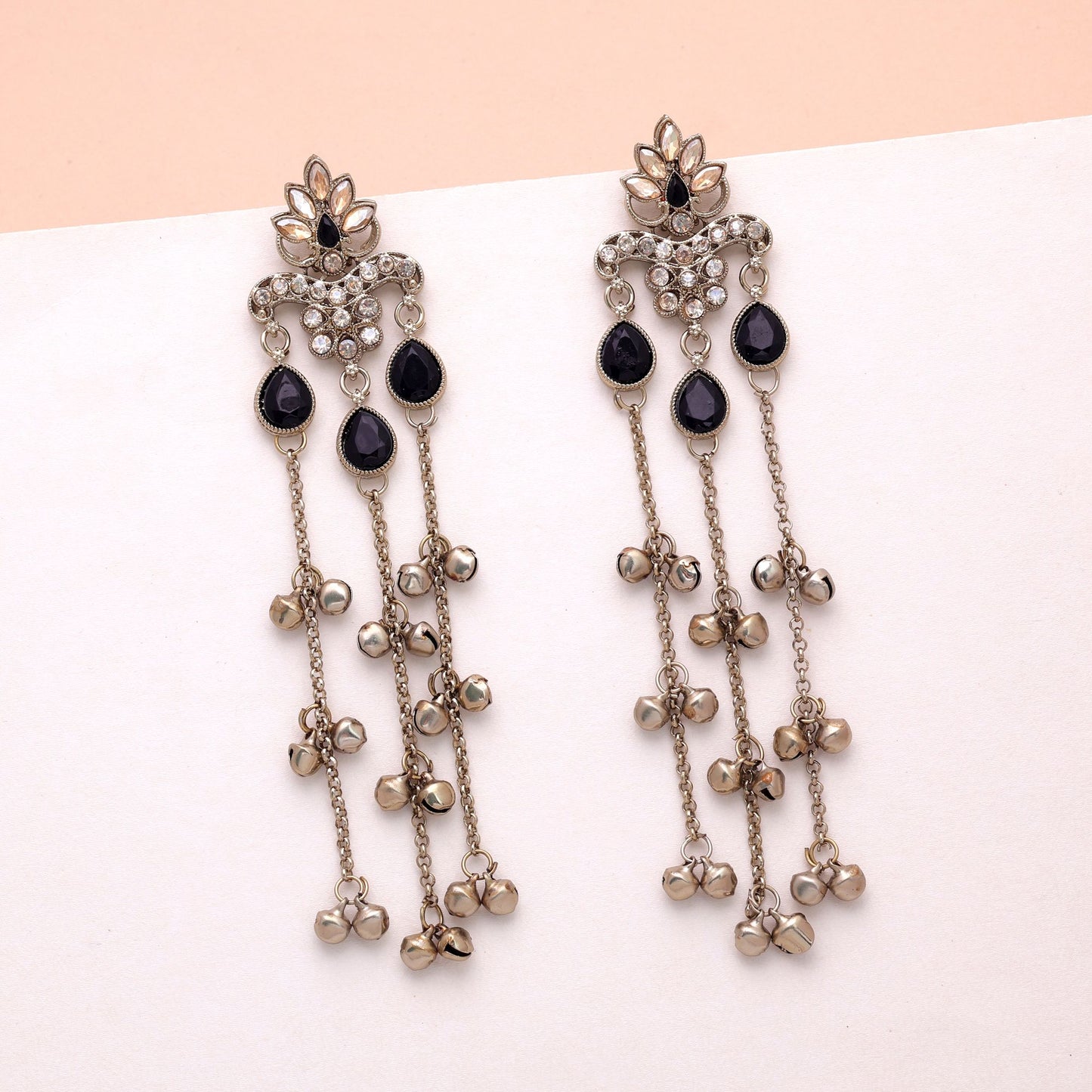 Black Color Long Kashmiri Earrings with Beautiful Festive Traditional Jewelry Finish
