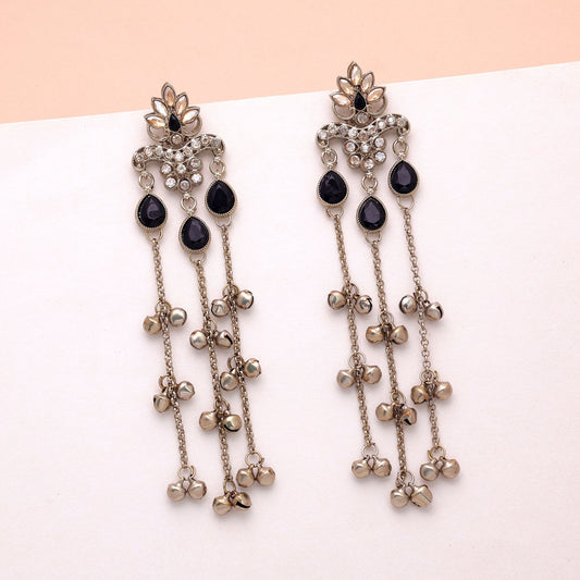 Black Color Long Kashmiri Earrings with Beautiful Festive Traditional Jewelry Finish