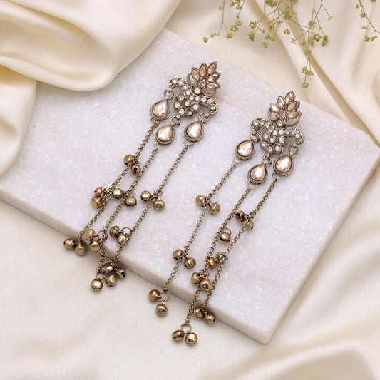 Gold Color Long Kashmiri Earrings Featuring Royal Ethnic Fashion Style Appeal