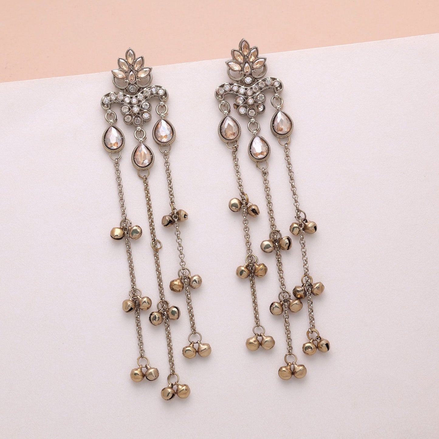 Gold Color Long Kashmiri Earrings Featuring Royal Ethnic Fashion Style Appeal