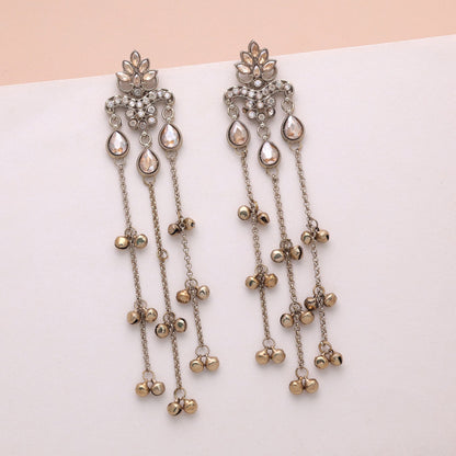 Gold Color Long Kashmiri Earrings Featuring Royal Ethnic Fashion Style Appeal