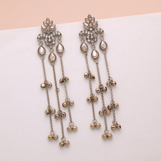 Gold Color Long Kashmiri Earrings Featuring Royal Ethnic Fashion Style Appeal