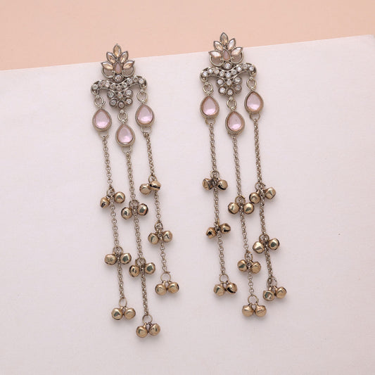 Light Pink Color Long Kashmiri Earrings with Elegant Handmade Traditional Design