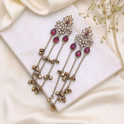 Light Purple Color Long Kashmiri Earrings Featuring Beautiful Ethnic Fashion Style