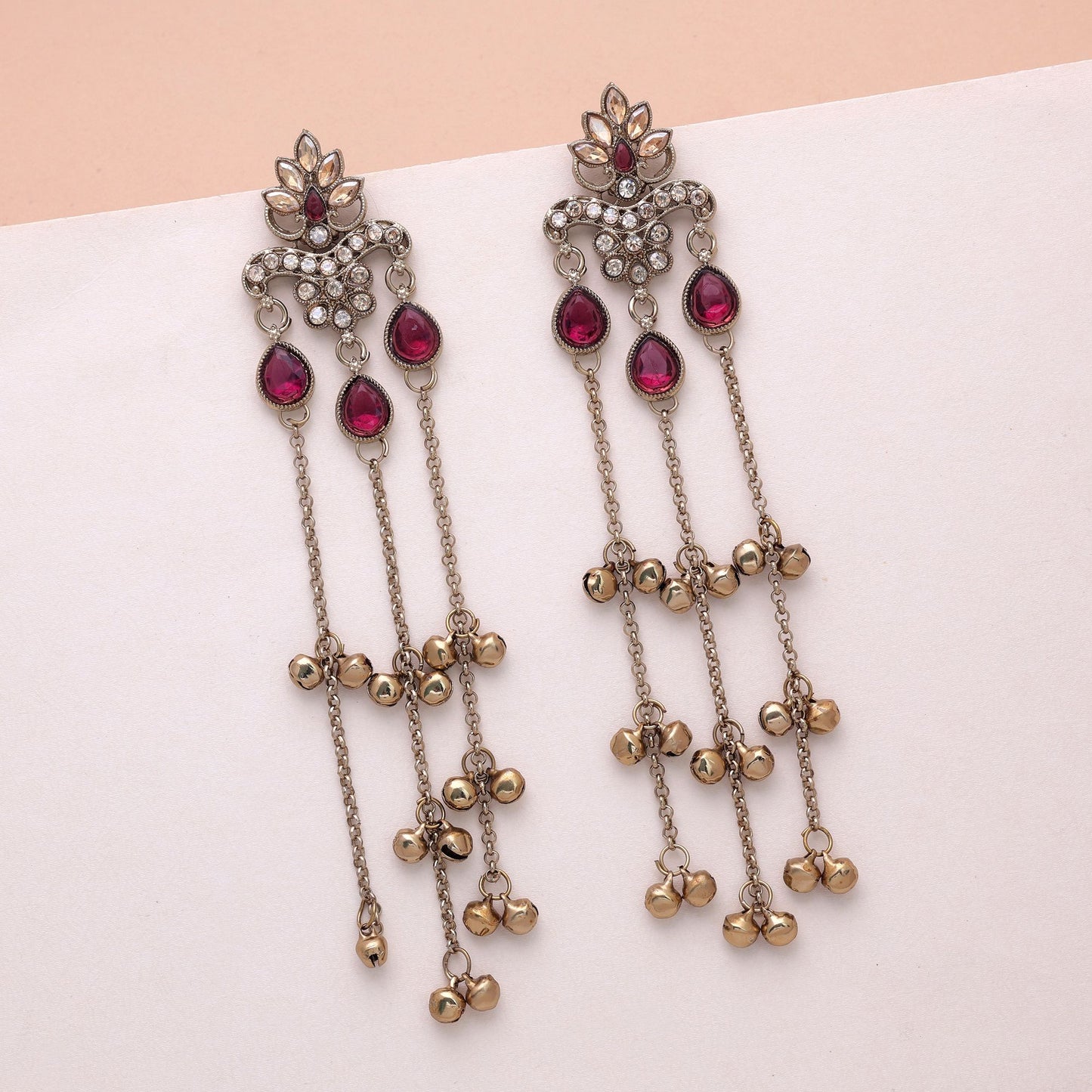 Light Purple Color Long Kashmiri Earrings Featuring Beautiful Ethnic Fashion Style