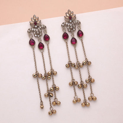 Light Purple Color Long Kashmiri Earrings Featuring Beautiful Ethnic Fashion Style