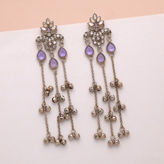 Lavender Color Long Kashmiri Earrings Featuring Stylish Festive Jewelry Appeal