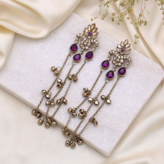 Purple Color Long Kashmiri Earrings with Graceful Designer Traditional Jewelry Appeal