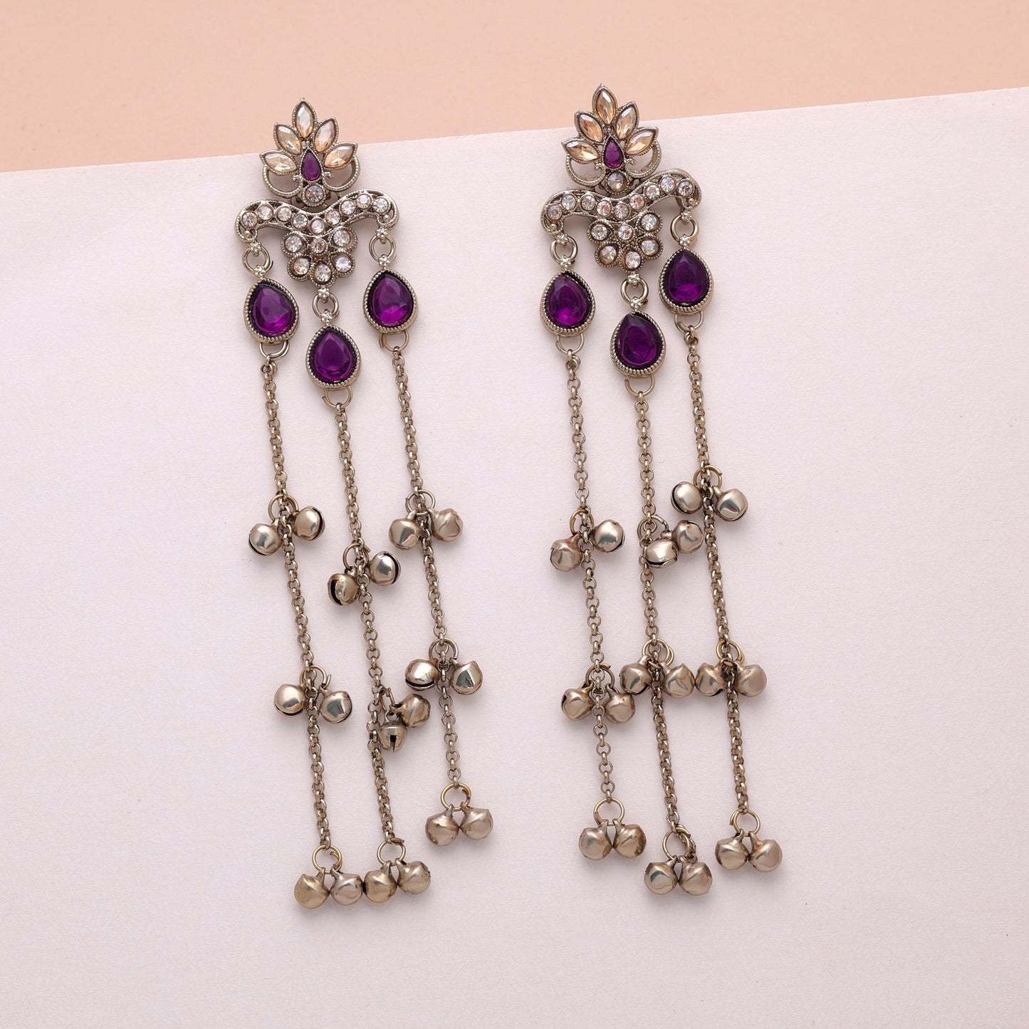 Purple Color Long Kashmiri Earrings with Graceful Designer Traditional Jewelry Appeal
