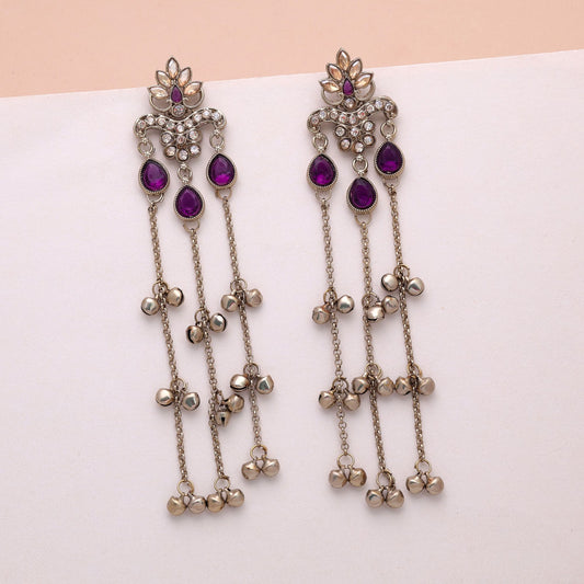 Purple Color Long Kashmiri Earrings with Graceful Designer Traditional Jewelry Appeal