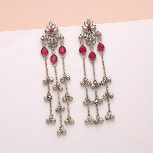 Rani Color Long Kashmiri Earrings Featuring Premium Handmade Ethnic Fashion Style