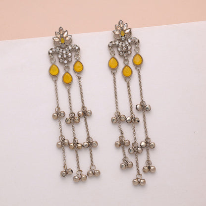 Yellow Color Long Kashmiri Earrings Crafted for Stylish Ethnic Party Wear