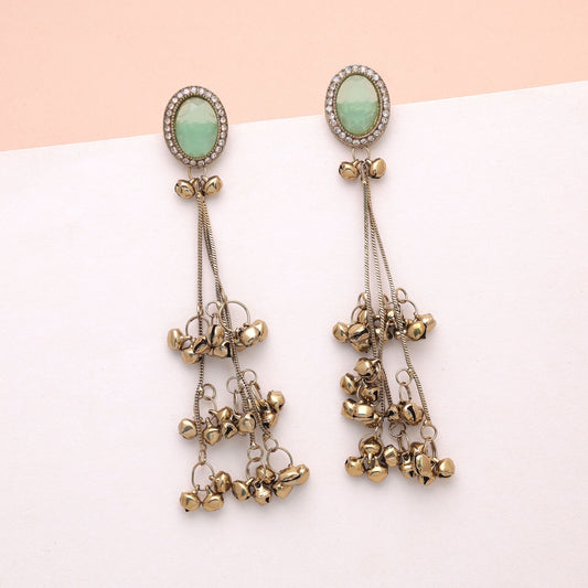 Light Green Color Long Kashmiri Earrings with Premium Handmade Ethnic Appeal