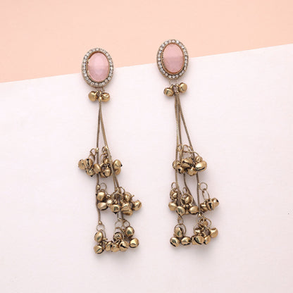 Light Pink Color Long Kashmiri Earrings Crafted for Elegant Festive Fashion Wear