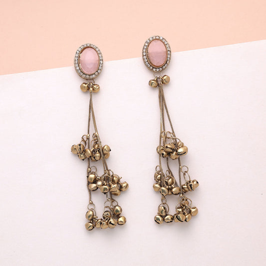 Light Pink Color Long Kashmiri Earrings Crafted for Elegant Festive Fashion Wear