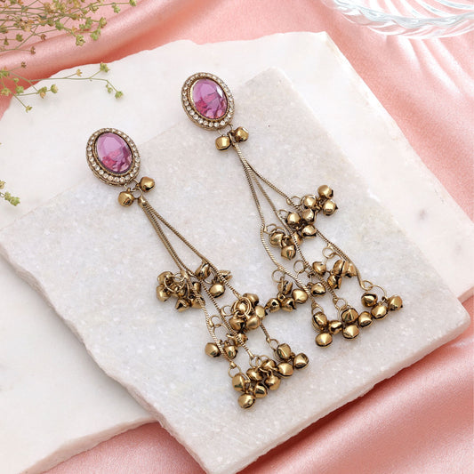 Purple Color Long Kashmiri Earrings Crafted for Elegant Ethnic Designer Look