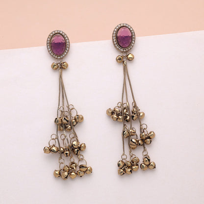Purple Color Long Kashmiri Earrings Crafted for Elegant Ethnic Designer Look