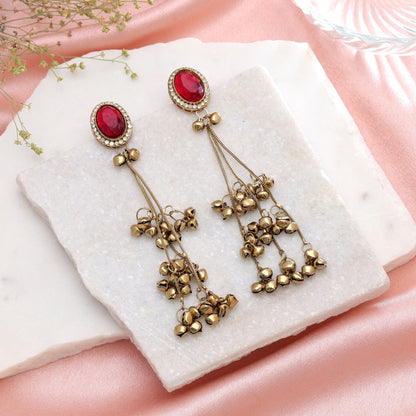 Red Color Long Kashmiri Earrings with Stylish Traditional Jewelry Collection Appeal