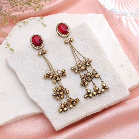 Red Color Long Kashmiri Earrings with Stylish Traditional Jewelry Collection Appeal