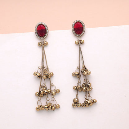 Red Color Long Kashmiri Earrings with Stylish Traditional Jewelry Collection Appeal