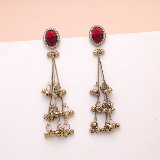 Red Color Long Kashmiri Earrings with Stylish Traditional Jewelry Collection Appeal