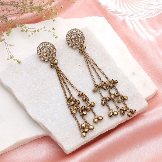 Gold Color Long Kashmiri Earrings Featuring Beautiful Royal Ethnic Jewelry Style