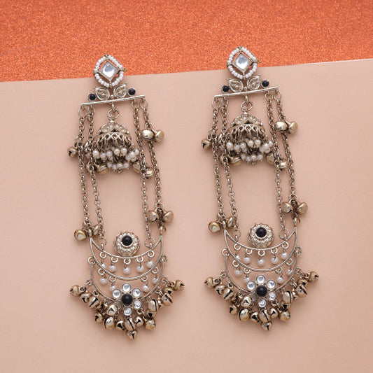Black Color Long Kashmiri Earrings with Premium Ethnic Party Wear Appeal