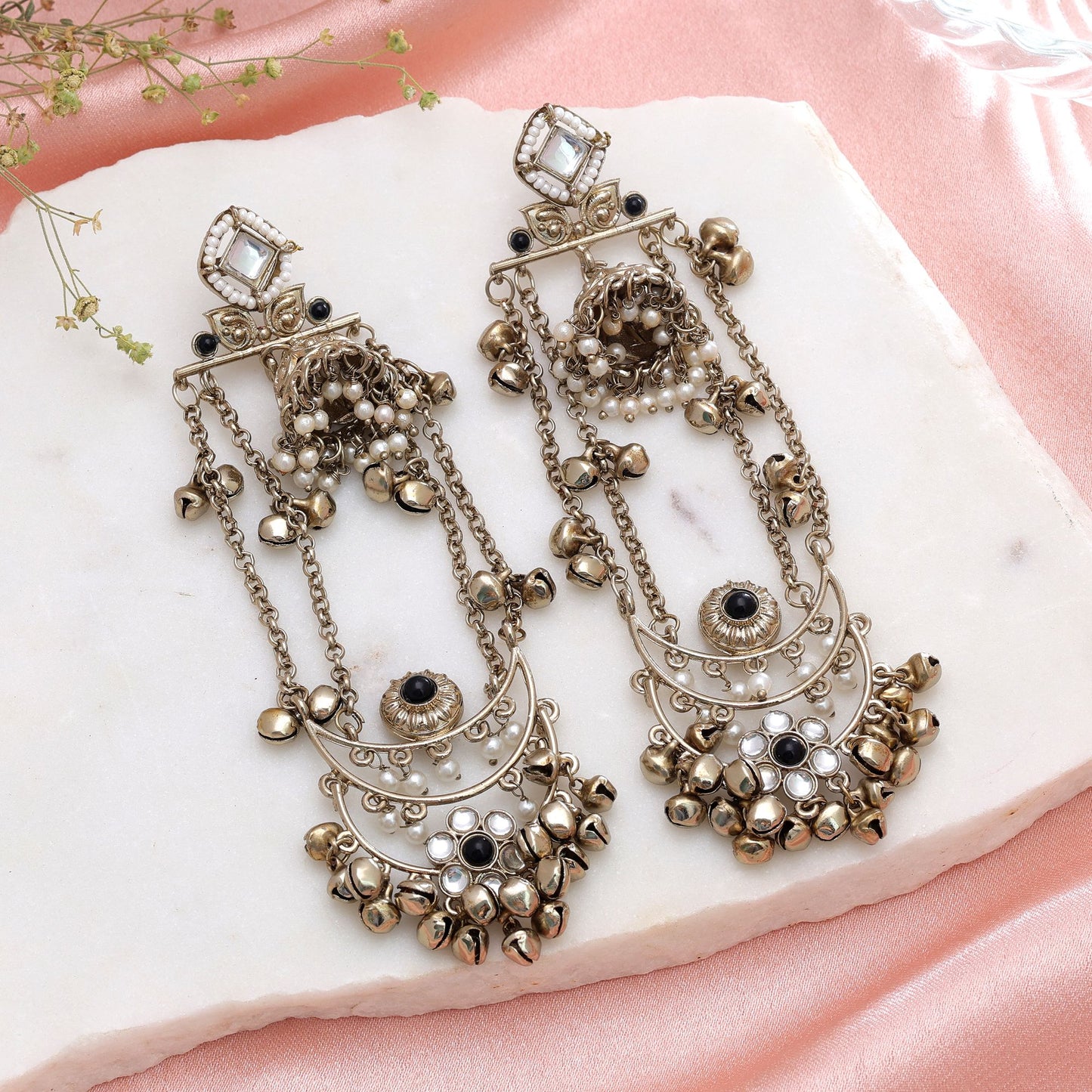 Black Color Long Kashmiri Earrings with Premium Ethnic Party Wear Appeal