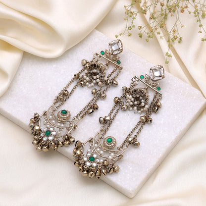 Green Color Long Kashmiri Earrings Crafted for Stylish Traditional Jewelry Look