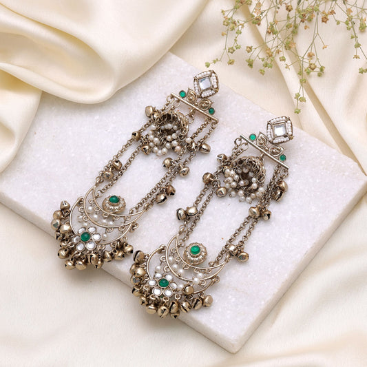 Green Color Long Kashmiri Earrings Crafted for Stylish Traditional Jewelry Look