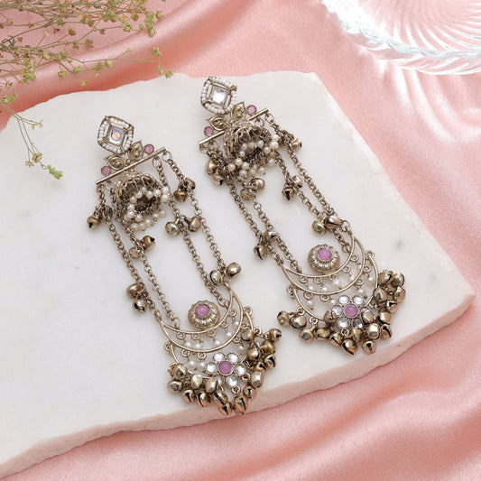 Lavender Color Long Kashmiri Earrings with Beautiful Designer Ethnic Fashion Style