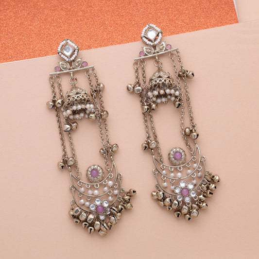 Lavender Color Long Kashmiri Earrings with Beautiful Designer Ethnic Fashion Style