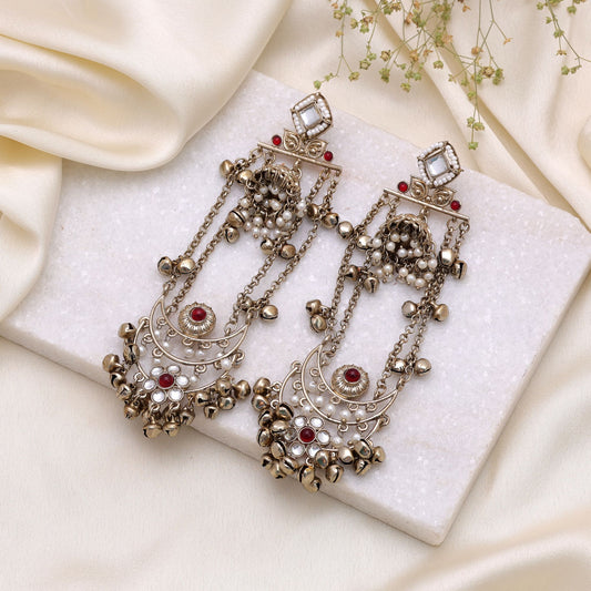 Maroon Color Long Kashmiri Earrings Featuring Traditional Designer Fashion Style
