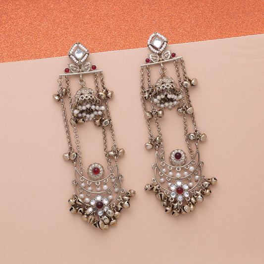 Maroon Color Long Kashmiri Earrings Featuring Traditional Designer Fashion Style