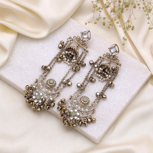 Parrot Green Color Long Kashmiri Earrings Featuring Elegant Festive Ethnic Design