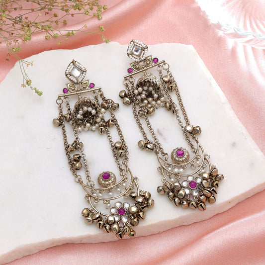 Purple Color Long Kashmiri Earrings Featuring Royal Handmade Traditional Appeal