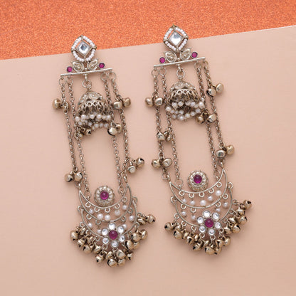 Purple Color Long Kashmiri Earrings Featuring Royal Handmade Traditional Appeal
