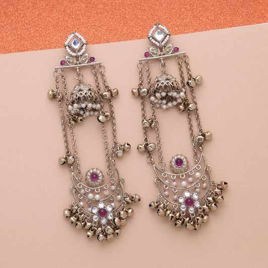 Purple Color Long Kashmiri Earrings Featuring Royal Handmade Traditional Appeal