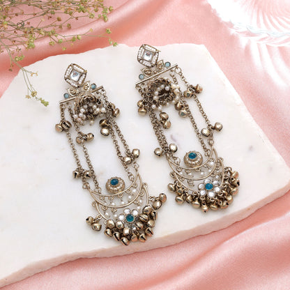 Rama Green Color Long Kashmiri Earrings with Royal Handmade Jewelry Appeal