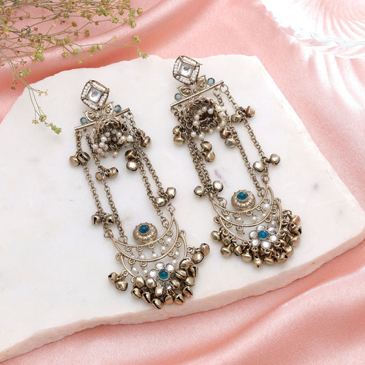 Rama Green Color Long Kashmiri Earrings with Royal Handmade Jewelry Appeal