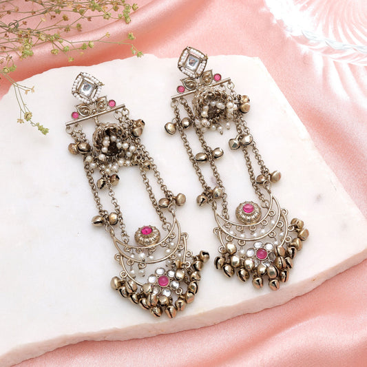 Rani Color Long Kashmiri Earrings Crafted with Premium Festive Jewelry Style