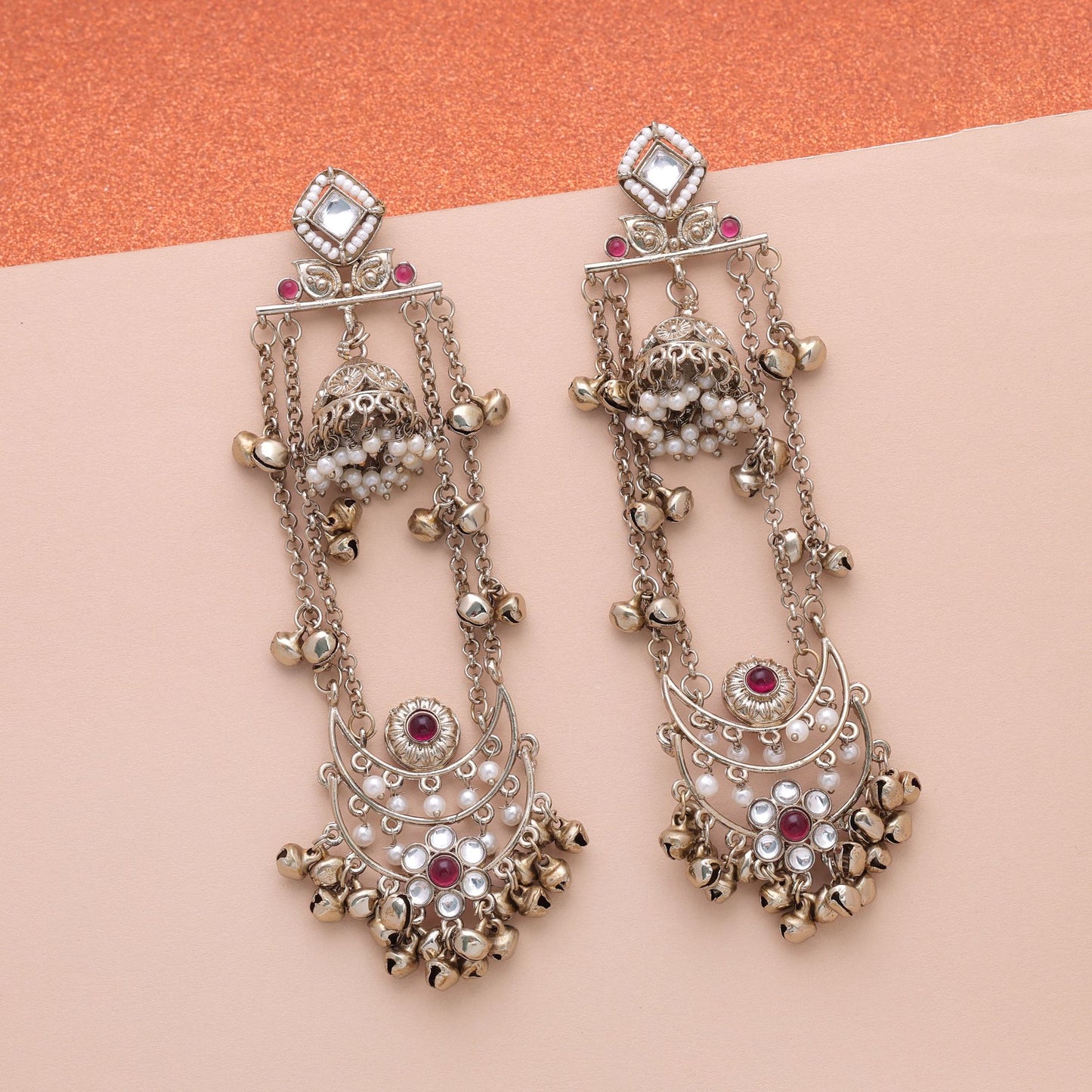 Rani Color Long Kashmiri Earrings Crafted with Premium Festive Jewelry Style