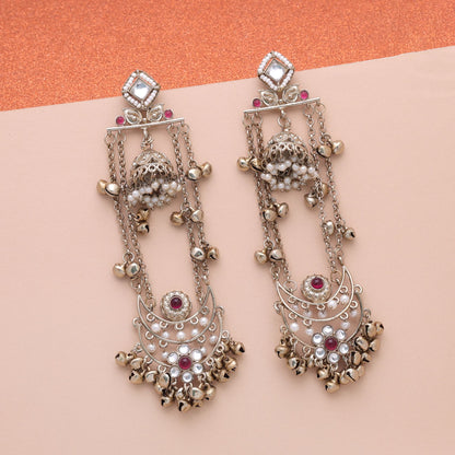 Rani Color Long Kashmiri Earrings Crafted with Premium Festive Jewelry Style