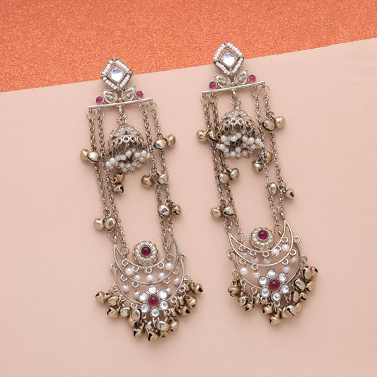 Rani Color Long Kashmiri Earrings Crafted with Premium Festive Jewelry Style