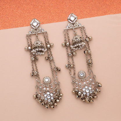 White Color Long Kashmiri Earrings with Elegant Traditional Designer Appeal