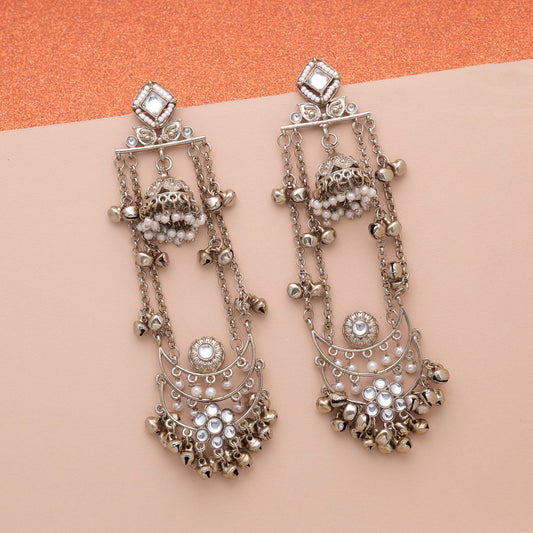 White Color Long Kashmiri Earrings with Elegant Traditional Designer Appeal