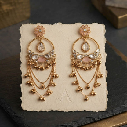 Light Pink Color Long Kashmiri Earrings with Graceful Traditional Detailing and Beautiful Ethnic Appeal