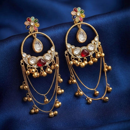 Multi Color Long Kashmiri Earrings with Vibrant Traditional Detailing and Stylish Ethnic Jewellery Appeal