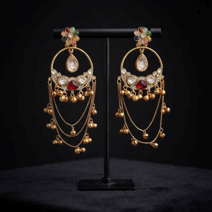 Multi Color Long Kashmiri Earrings with Vibrant Traditional Detailing and Stylish Ethnic Jewellery Appeal